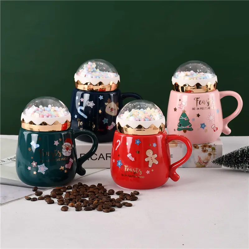Christmas Gifts 2022 Ceramic Santa Claus Mug Christmas Tree Cup Tea Porcelain Luxury Coffee Xmas Mugs with Mirror Cover