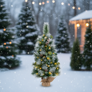 Mini sapin de Noël artificiel en forme d'étoile de 3 pieds, pré-éclairé avec lumières blanc chaud, base sur pied pour décoration extérieure des fêtes - Product Image 2