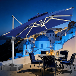 Sombrilla de Exterior Personalizada de 280 Gramos de Poliéster, Color Azul Marino/Azul Claro, Resistente, con Energía Solar LED, para Hotel, <span class=keywords><strong>Patio</strong></span>, Jardín - Product Image 1