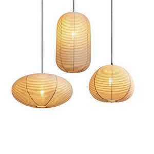 Lampe suspendue en tissu de style japonais, ronde, E27 LED, installation facile, pour restaurant, bar, salon de thé, décor Zen - Product Image 5