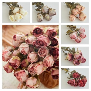 Fleur artificielle en soie rose, 5 têtes, 40 cm, bords grillés, décoration intérieure, bouquet pour salon, rose, rouge, bordeaux, violet clair, marron foncé - Product Image 5