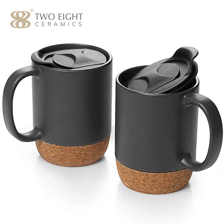 15 oz Sublimation Mugs Set Large Ceramic Mugs with Insulated Cork Bottom and Splash Proof Lid Porcelain Coffee Tea Mugs Cups