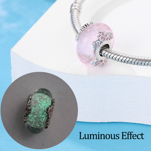 Copper Silver Plated Luminous Murano Glass Charm <b>Beads</b> <b>Set</b> Fit European Bracelet DIY Jewelry - Product Image 4