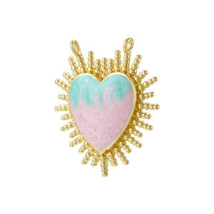 Pendentif HD453 en émail coloré et frais avec breloque cœur, double fermoir, cadre cœur soleil éclatant pour la vente en gros - Product Image 6