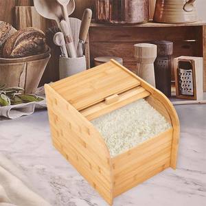 家庭やキッチンのドライフード用大型竹シリアルディスペンサー,測定カップ付き木製米容器保管ディスペンサー - Product Image 4