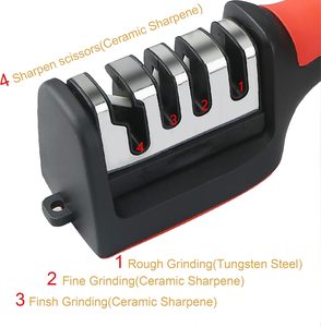 Affûteur de couteaux de cuisine professionnel 4 étapes avec accessoires intelligents ; Pierre à aiguiser en céramique pour ciseaux en acier tungstène noir - Product Image 3