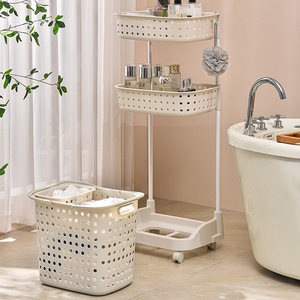 Multifunctional <b>Plastic</b> Storage <b>Rack</b> With Wheels For Bathroom Clothing Organizing Rectangular Standing Type - Product Image 4
