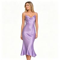 Robe midi en satin à col bénitier et fines bretelles, robe de soirée sirène ajustée pour femme