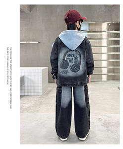 Traje <span class=keywords><strong>de</strong></span> dos piezas para niños, estilo coreano, primavera 2026, nuevo, informal americano, <span class=keywords><strong>de</strong></span> manga larga, con estampado vaquero, pantalones <span class=keywords><strong>de</strong></span> pierna ancha - Product Image 4