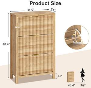 Meuble à chaussures cannelé avec <span class=keywords><strong>3</strong></span> tiroirs rabattables, étagère à chaussures dissimulée, organisateur de chaussures autoportant haut avec pieds pour couloir et entrée - Product Image 2