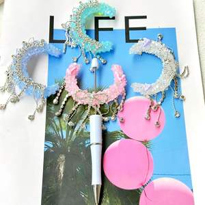 Cuentas Acrílicas Brillantes y Hermosas con Borlas, Diseño de Luna Irregular Pintado a Mano, 5.5x4.5cm, Color de Dibujos Animados, para Joyería DIY, Venta al Por Mayor - Product Image 3