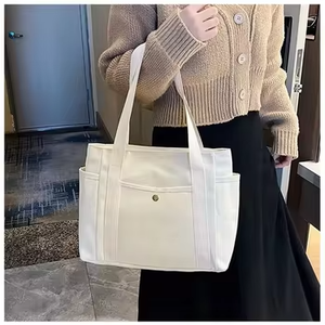 Custom Plain Reusable Shopping Large Cotton Tote Eco Canvas Bag New Style Fashion Handbag With Pocket and Button