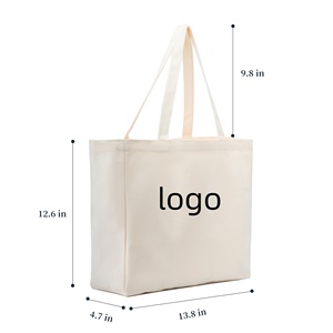 Bolsa de tela de algodón de gran capacidad con bordado de logotipo personalizado, bolsa de lona grande natural - Product Image 2