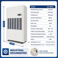 Nouveau déshumidificateur industriel vertical électrique 480L/D avec roulettes mobiles, débit d'air de 5600m/h, restauration des dommages causés par l'eau, grande atelier