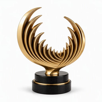Trophée Fontaine Métallique Doré Poli à Côtes Radiantes, Base Cylindrique Noire, Gravure Personnalisée, Impression UV, Récompense pour Cadeaux de Salon Professionnel