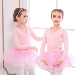 <b>Pink</b> Long Sleeve Knit <b>Wrap</b> Top With Tie Closure For Girls Dancewear Training - Product Image 4