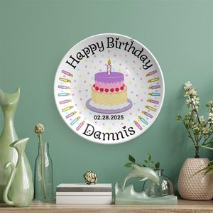 Plato de Cerámica Personalizado de Feliz Cumpleaños con Nombre y Fecha, Plato para Pastel con Soporte, Suministros Decorativos para Servir Pastel, Hecho en China - Product Image 5