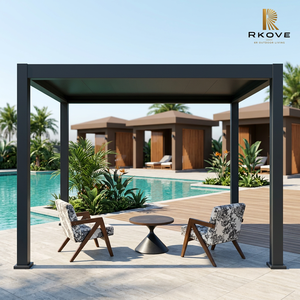 Pergola en aluminium RKOVE, revêtement en poudre noire, structure d'ombrage rectangulaire moderne pour piscine extérieure - Product Image 1