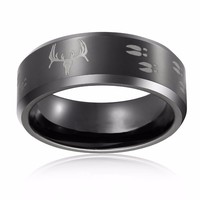Bague en carbure de tungstène Tempusort Fashion Jewelry 8 mm plate, motif cerf sculpté, pour homme, cadeaux de Noël, vente en gros
