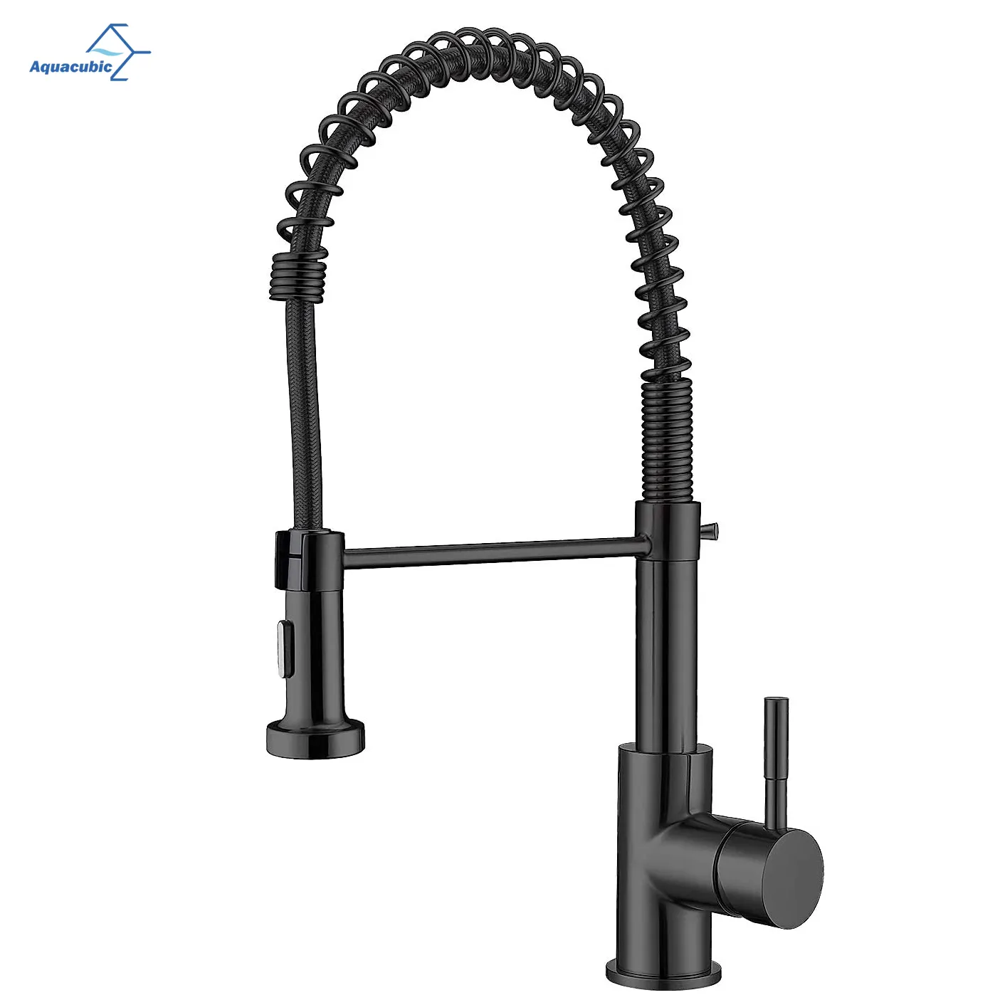 China Factory Aquacubic CUPC Certified Solid Brass Matte Black Pull Down Spring Kitchen Faucet