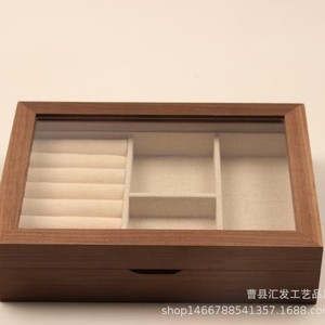 Wooden Jewelry Box With Compartments For <b>Rings</b> Earrings Desktop <b>Storage</b> Organizer Rectangle Solid Color 18L Capacity - Product Image 2