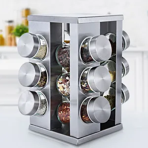 Acessórios de cozinha 12 peças vidro, condimentos recipiente com aço inoxidável rotativo pote de tempero rack conjunto