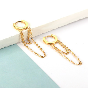 Pendientes Geométricos con Cadena Dorada, Círculo de Acero Inoxidable, Accesorios de Moda para Mujer - Product Image 1