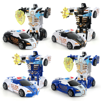 Coche de juguete de fricción al por mayor, multifunción, diseño realista, estilo Bugatti, coche de policía transformable con un solo clic