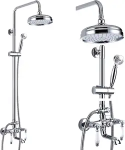 Chrome Plated Sliding Bar Stainless Steel Shower Head Bathroom Traditional Brass Rain Shower Set