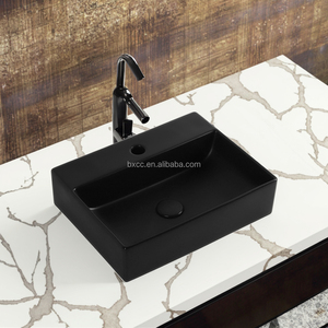 <span class=keywords><strong>Mini</strong></span> lavabo à <span class=keywords><strong>main</strong></span> carré en céramique noire mate de style moderne Design avancé pour l'installation de montage dans une villa et un hôtel - Product Image 1