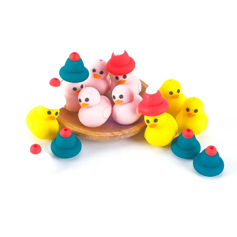 custom New 3D hat Soft Silicone Baby Teehing bead Designer DIY pink yellow duck Focal Beads For Pens Necklace Making