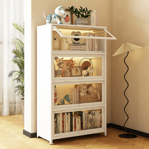 Bibliothèque multifonction en acier avec porte vitrée, meuble de rangement sur pied pour l'organisation et l'embellissement du salon - Product Image 2