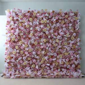 Nouveau 3d Roll Up Feuilles Tropicales Toile de Fond Panneau Rose Artificielle Rose <span class=keywords><strong>Pampa</strong></span> Herbe Fleur Mur Pour Mariage Événement Scène Déco - Product Image 4