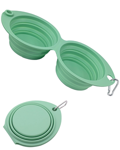 Bols de voyage pour chien en silicone arrondis, portables et durables, 2 en 1, pliables et repliables avec crochet pour nourrir votre ami à fourrure en déplacement - Product Image 1