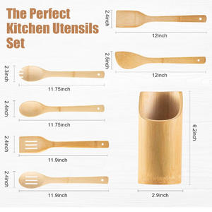 مجرفة خيزران بتصميم حديث لوازم المطبخ مع شوك وملاعق أوانِ لأدوات المطبخ - Product Image 2