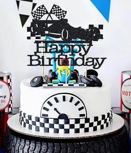 ที่ประดับเค้กรถแข่งสีดำวิบวับ สุขสันต์วันเกิด ธีมรถแข่ง ของตกแต่งเค้ก อุปกรณ์จัดงานปาร์ตี้รถแข่ง - Product Image 1