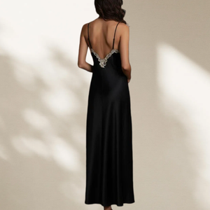 Camisón de Verano para Mujer, Talla Grande, con Cuello en V, Encaje, Pijama Sexy y Elegante, Color Sólido, Falda Tipo Slip, Vestido para Estar en Casa - Product Image 2