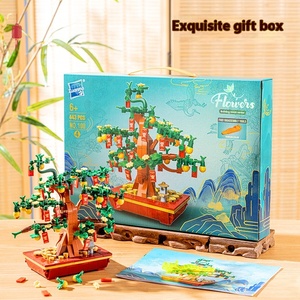 Arancia e pesca Bonsai blocco fai da te giocattolo di plastica fiore succulento pianta in vaso Azalea ornamento Bouquet Assembly piccolo giocattolo - Product Image 4