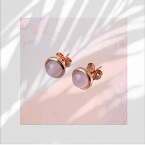 JM Jewelry Joyería fina 925 Plata de ley Oro Rosa Cuarzo Pendientes redondos Unisex - Product Image 3