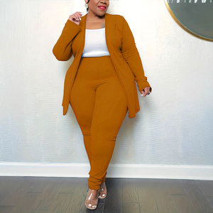 Costume deux pièces décontracté en polyester uni sur mesure pour femmes grandes tailles, blazer à manches longues et pantalon, confortable pour un usage quotidien - Product Image 6