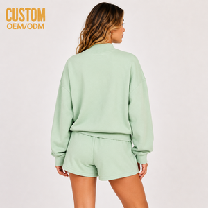 Custom Women's Towel Print <b>Embroidery</b> Hooded Regular Fit Sweatshirt Cotton Shorts Fleece Casual Breathable Loungewear 2pcs <b>Set</b> - Product Image 3