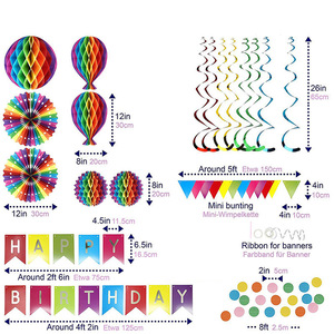 Set de Decoración para Fiesta de Cumpleaños: Pancarta de Feliz Cumpleaños, Guirnalda de Banderines de Papel Coloridos, Serpentinas en Espiral, Bolas de Papel de Nido de Abeja - Product Image 3