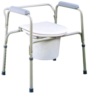 Chaise de toilette large en acier blanc avec couvercle rabattable, bac gris, portable, avec barre de soutien pour lit, pour soins à domicile - Product Image 4