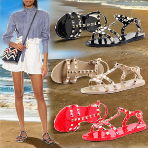 2026 trending designer Ankle Strap Rivet Flat Studded Thong <b>Flip</b>-<b>flops</b> Rain <b>Beach</b> slippers Summer Gladiator Sandals PVC flats - Product Image 2