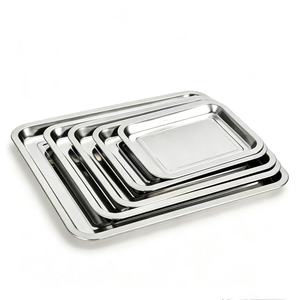 Nampan Makanan Persegi Panjang Stainless Steel Komersial Multi Spesifikasi, Piring Sajian Logam untuk Kantin, Hotel, Restoran, Katering - Product Image 2