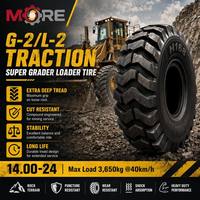 Neumático OTR MORE H168/H168ww 14.00-24, 12PR 16PR, Carga 3650kg, Banda de Rodadura 25mm, G-2/L-2, Especial para Motoniveladoras y Cargadoras