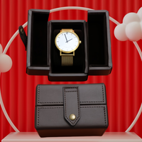 Boîtier de montre de luxe en similicuir avec doublure en velours doux de forme rectangulaire et fermeture à bouton pour le voyage