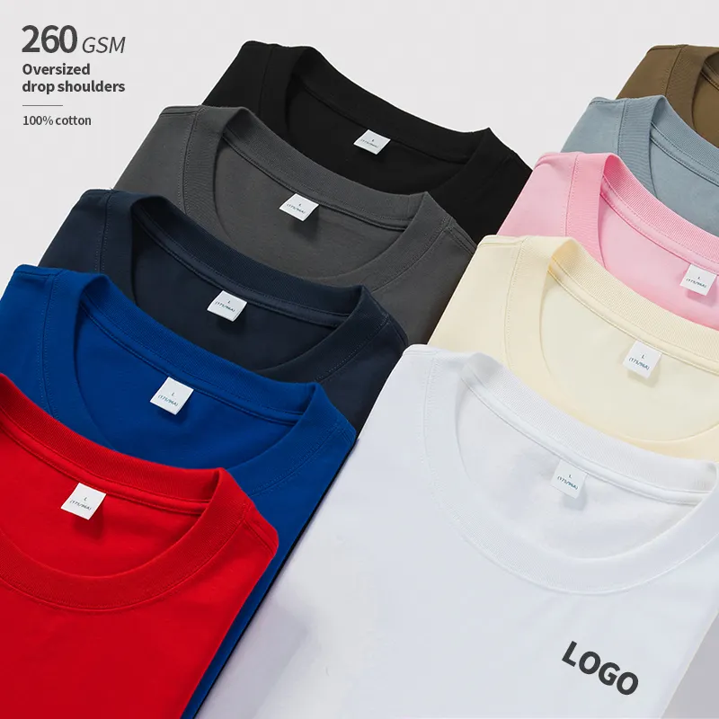 Camiseta de algodón pesado de gran tamaño con hombros caídos, 260 gramos, personalizada, venta al por mayor, alta calidad