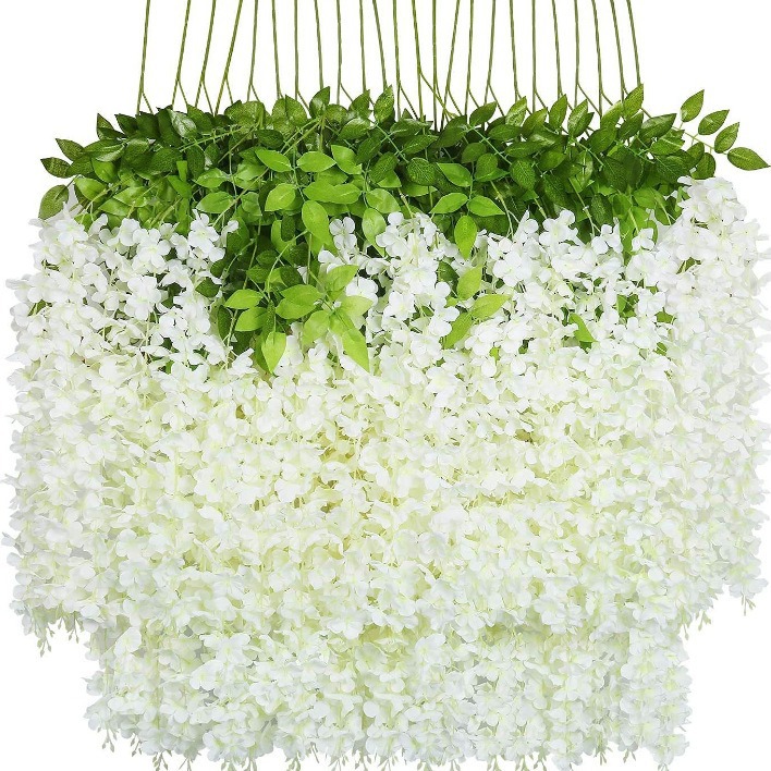 Glicínias suspensas flores de seda flor artificial de glicínias para casamento em casa mais vendidas flor artificial de glicínias brancas