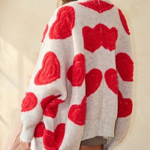 Kustom grosir musim gugur wanita Formal modis bordir bersirkulasi hati leher V rajutan sweter kardigan Pullover ukuran besar - Product Image 6